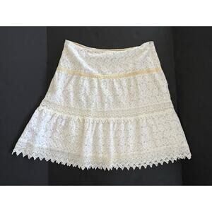Mac & Jac Cream Silk Lined Lace Skirt Floral Embroidered Boho Size 12 Fits XL 14